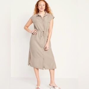 Old Navy dress collar button-down drawstring shirt dress Cargo Utility Sz Large
